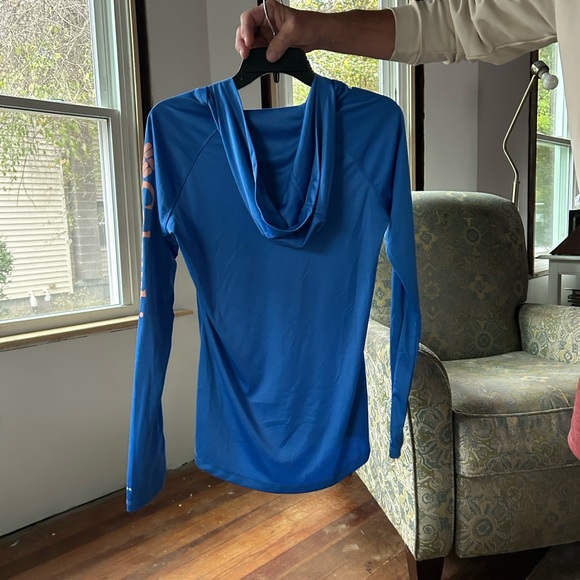 Columbia Vibrant Blue Activewear Shirt professional Fishing Gear Omni shade Hood - Picture 5 of 5